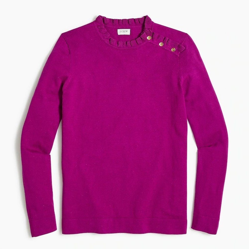 Ruffle sweater with buttons from J. Crew Factory, Heather Plum, size XL